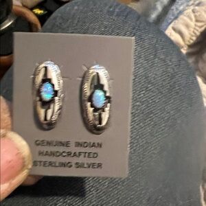 Handcrafted Sterling Silver Earrings with Blue Opal